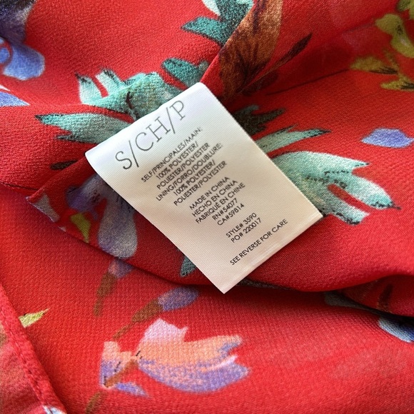 CAbi #3590 Devoted Red Floral Blouse Small Keyhole Chiffon - Picture 11 of 12